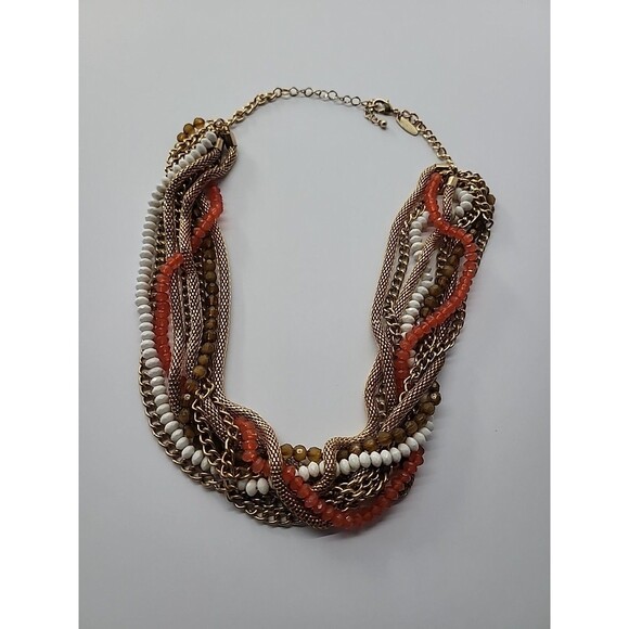 Vintage NY Necklace Multi Strand Beaded Chain Gold Tone Red Gold Twisted - Picture 14 of 14